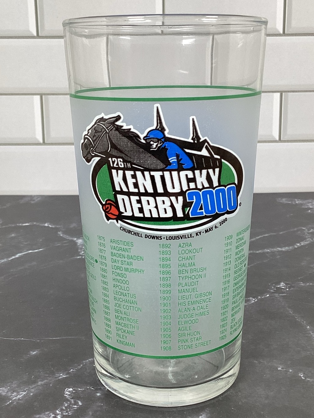 Official 126th Kentucky Derby Souvenir Mint Julep Drinking Glass, 2000